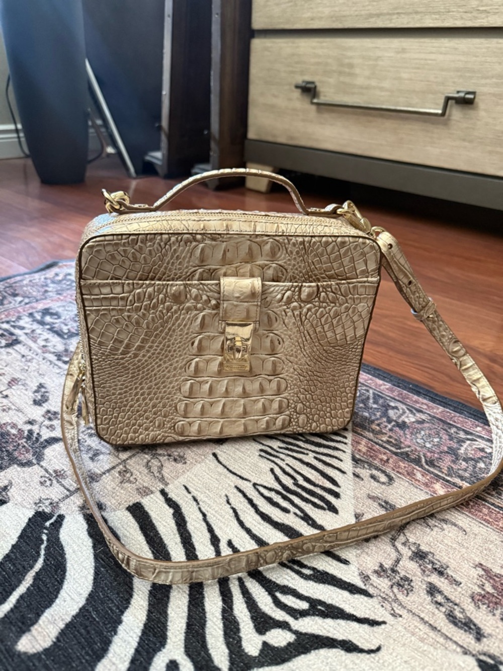 Brahmin Gold Croc-Embossed Top Handle Crossbody Bag